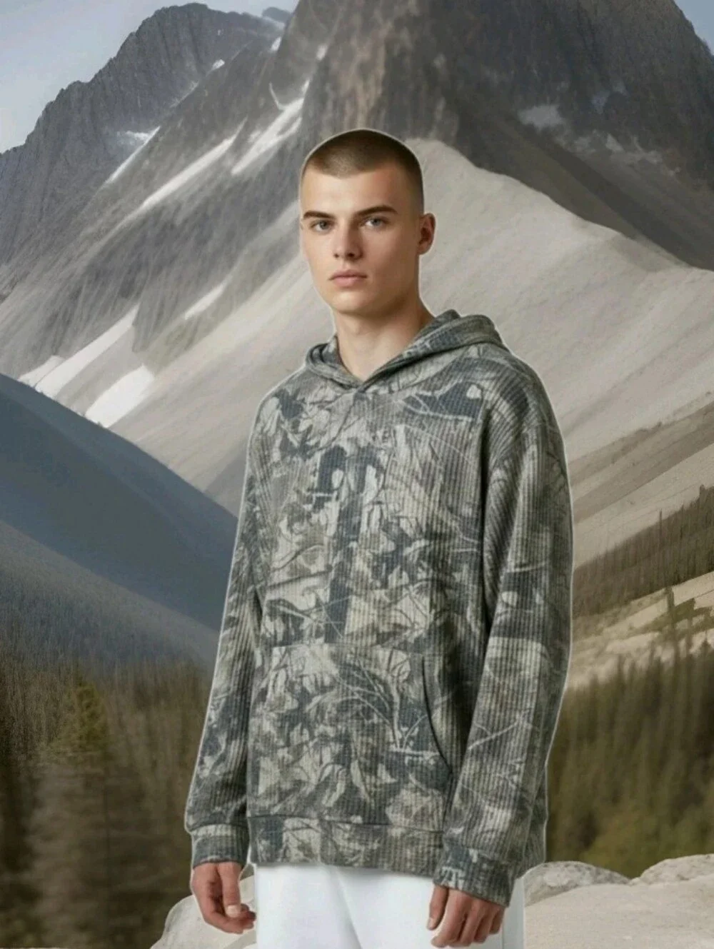 NEGATIVE SPACE: MEN'S: WAFFLE KNIT: CAMO: HOODIE: SIZE: XL: BRAND NEW